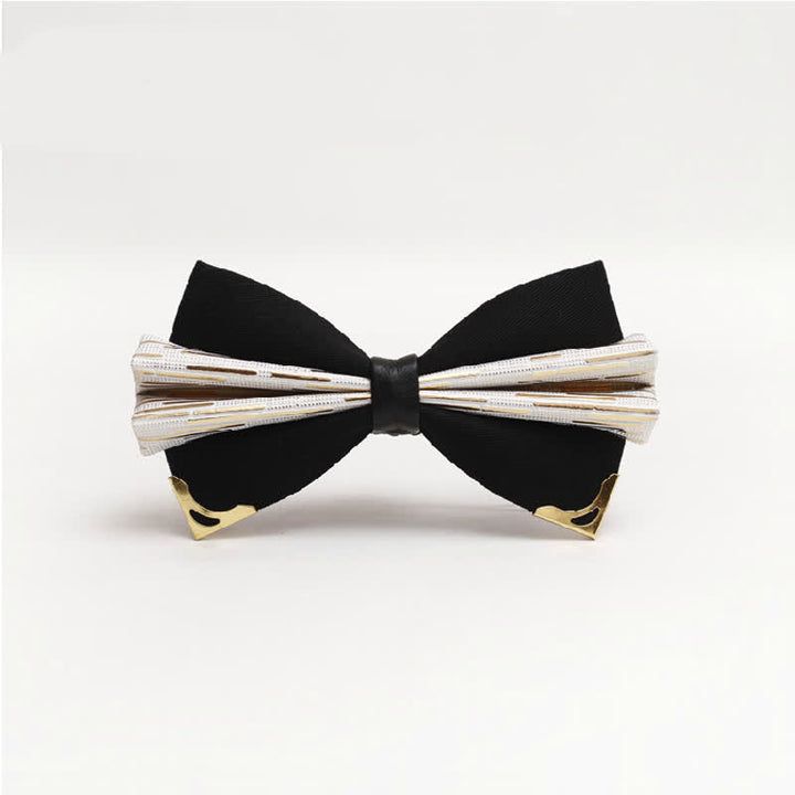 Men's Moire Pattern Double Layer PU Golden Tipped Bow Tie - Style #4 - image 4