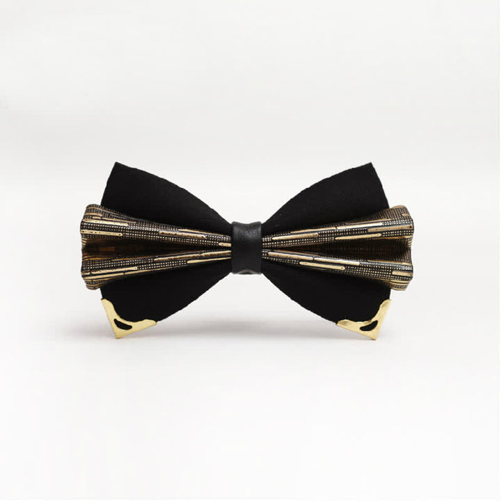 Men's Moire Pattern Double Layer PU Golden Tipped Bow Tie - Style #5 - image 5
