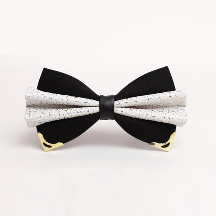 Men's Moire Pattern Double Layer PU Golden Tipped Bow Tie - Style #3 - image 3