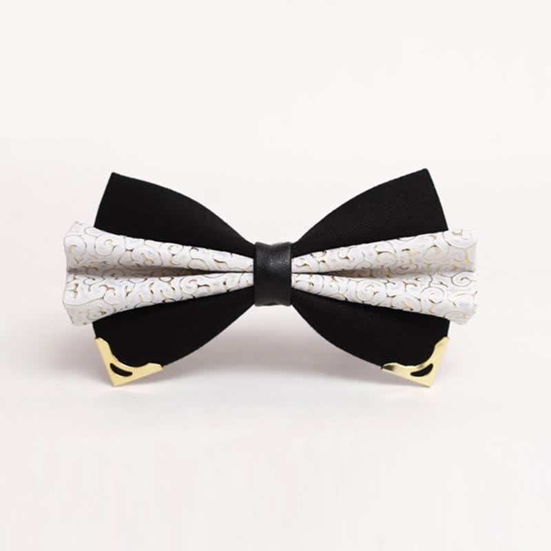 Men's Moire Pattern Double Layer PU Golden Tipped Bow Tie - Style #3 - image 3