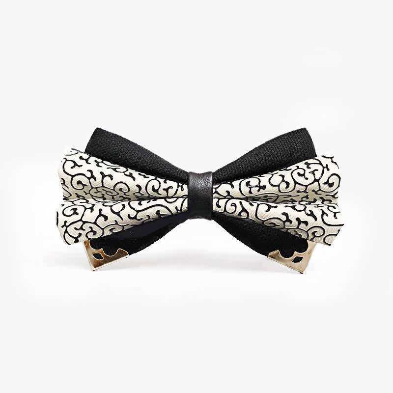 Men's Moire Pattern Double Layer PU Golden Tipped Bow Tie - Style #2 - image 2