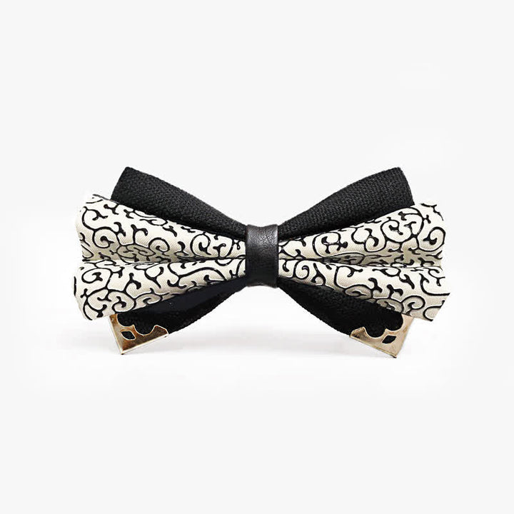 Men's Moire Pattern Double Layer PU Golden Tipped Bow Tie - Style #2 - image 2