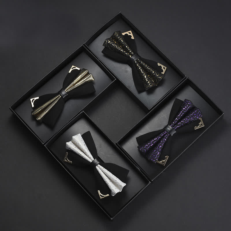 Men's Moire Pattern Double Layer PU Golden Tipped Bow Tie - image 1