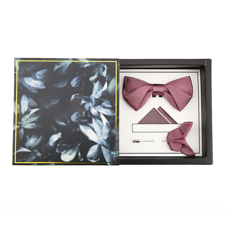Men's Gentle Rose Pink Twilled Wedding Silk Bow Tie - #2 - Bow Tie + Handkerchief + Lapel Pin - image 9
