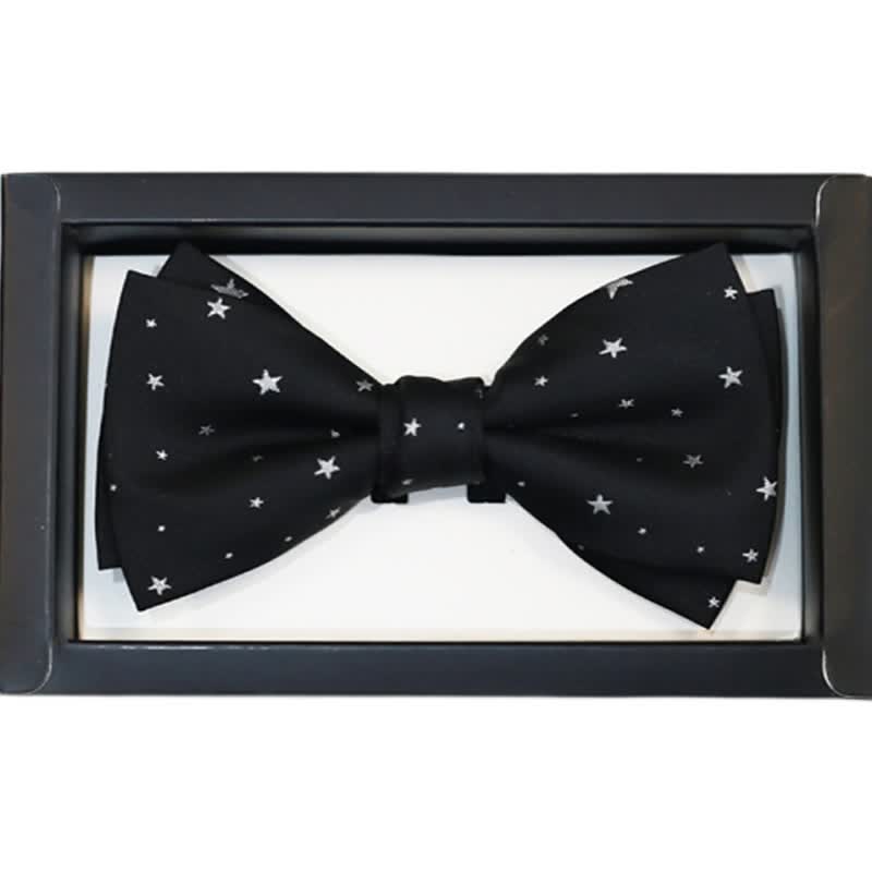 Men's White Stars Double Layered Black Bow Tie - image 3