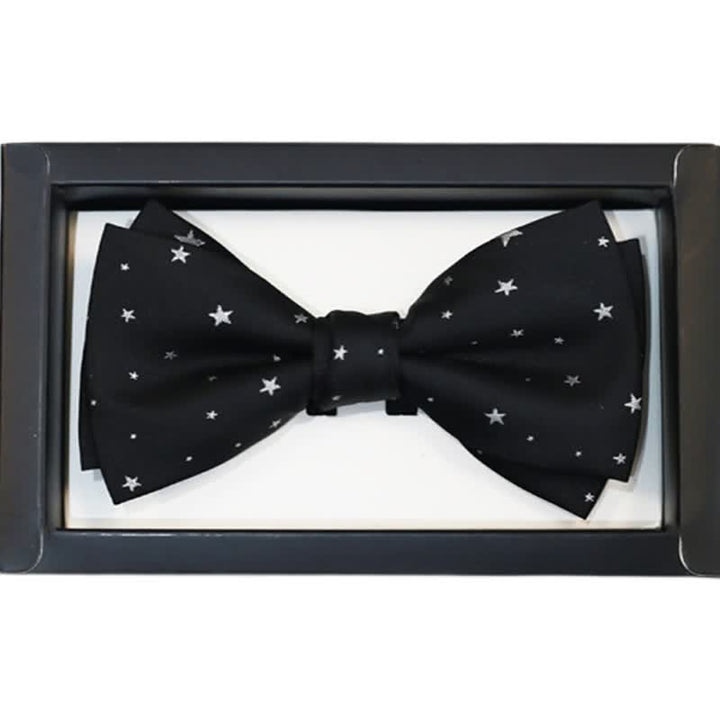 Men's White Stars Double Layered Black Bow Tie - image 3