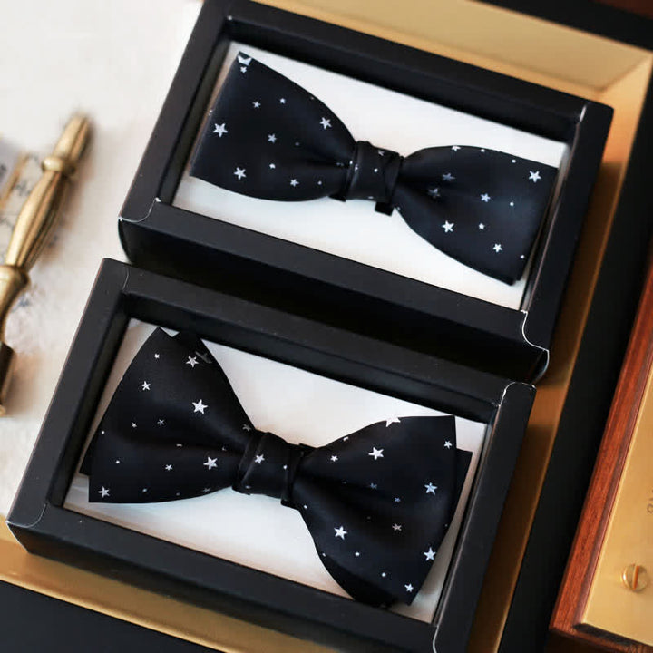Men's White Stars Double Layered Black Bow Tie - image 0