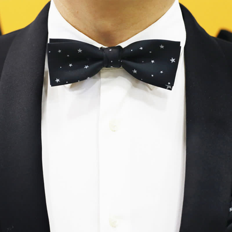 Men's White Stars Double Layered Black Bow Tie - image 7