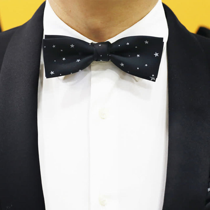 Men's White Stars Double Layered Black Bow Tie - image 7