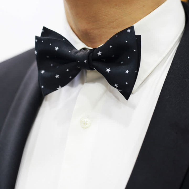 Men's White Stars Double Layered Black Bow Tie - image 1