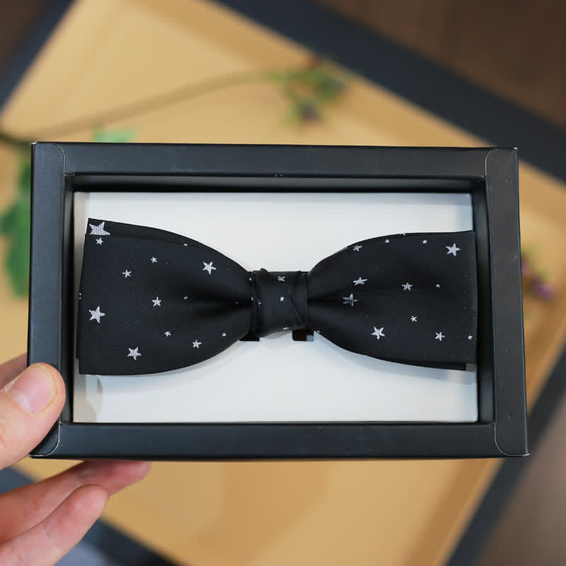 Men's White Stars Double Layered Black Bow Tie - Style #2 - image 6