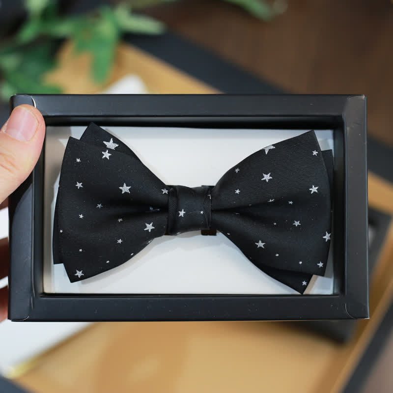 Men's White Stars Double Layered Black Bow Tie - Style #1 - image 2