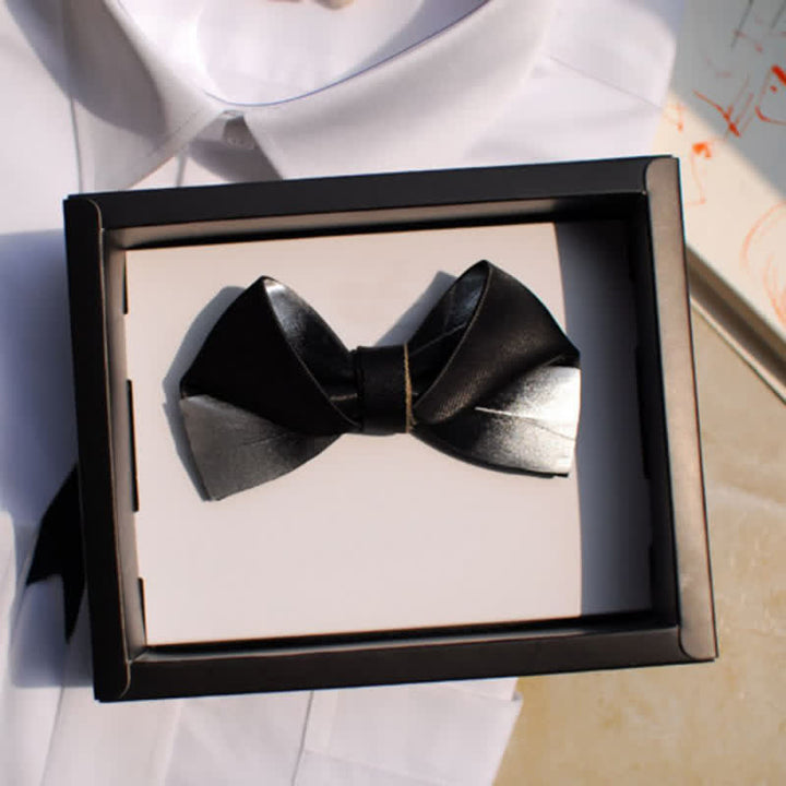 Men's Gradient Black & White Feather Design Bow Tie - image 3