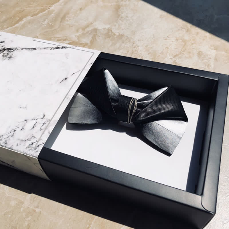 Men's Gradient Black & White Feather Design Bow Tie - image 5