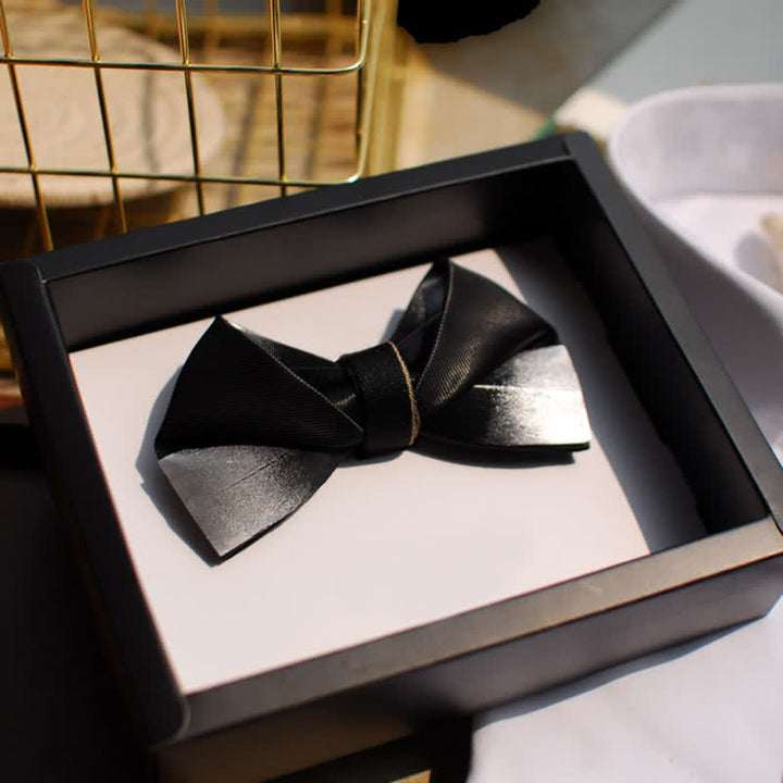 Men's Gradient Black & White Feather Design Bow Tie - Black & White - image 0