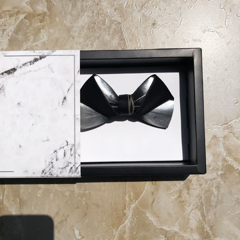 Men's Gradient Black & White Feather Design Bow Tie - image 6