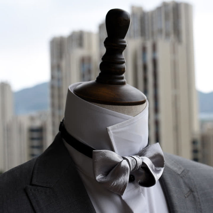 Men's Trendy Glossy Silver Gray Double Layered Bow Tie - image 6
