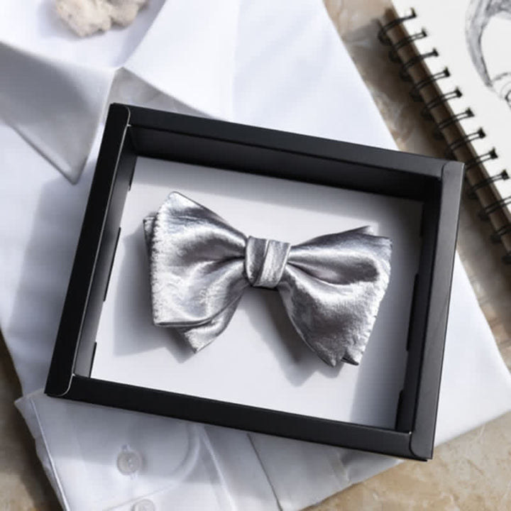 Men's Trendy Glossy Silver Gray Double Layered Bow Tie - image 2