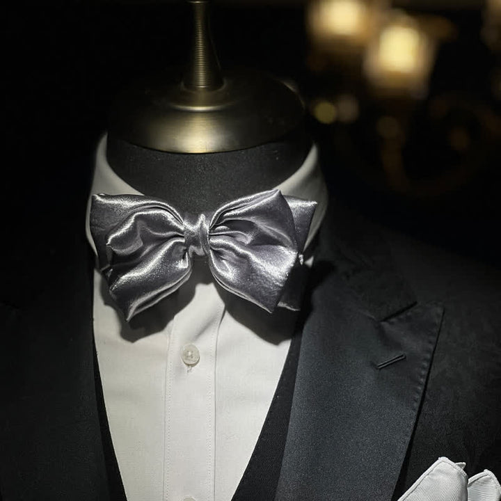 Men's Cool Future Metallic Silver Double Layers Bow Tie - image 2