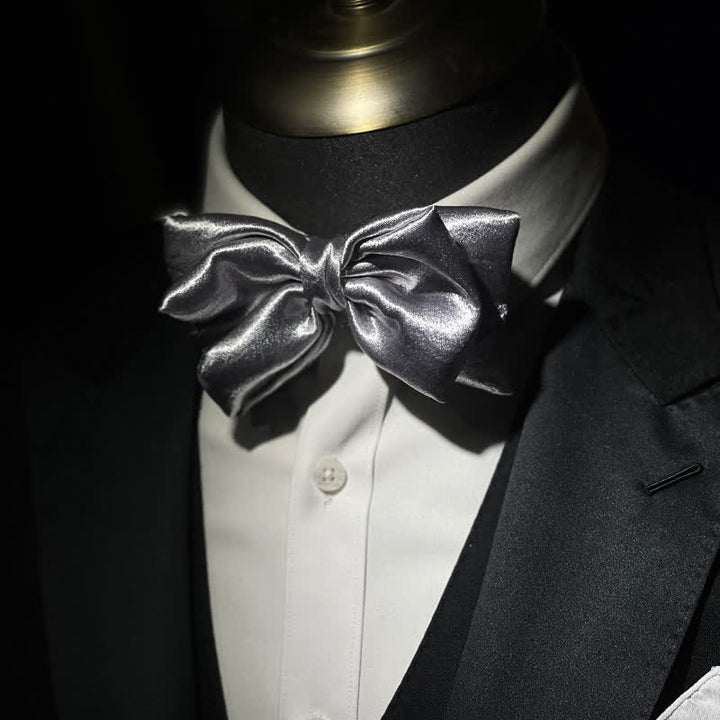 Men's Cool Future Metallic Silver Double Layers Bow Tie - Silver - image 0
