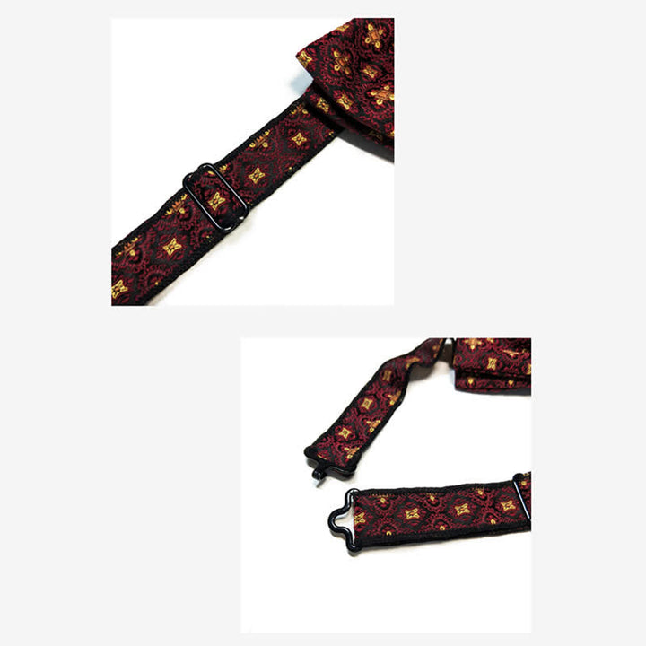 Men's Dark Red & Gold Embroidery Oversized Pointed Bow Tie - image 5