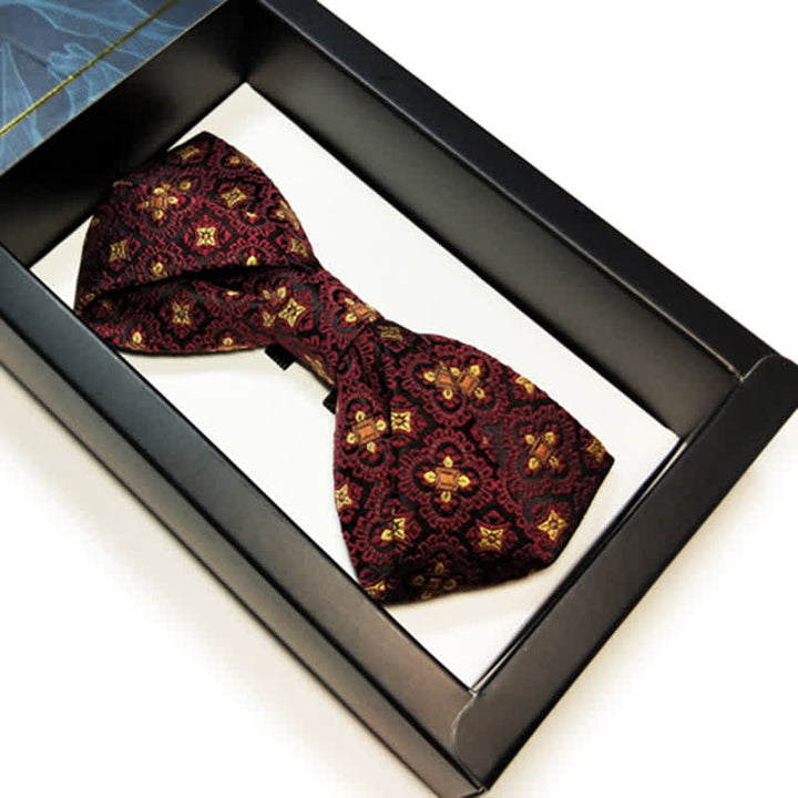 Men's Dark Red & Gold Embroidery Oversized Pointed Bow Tie - image 7