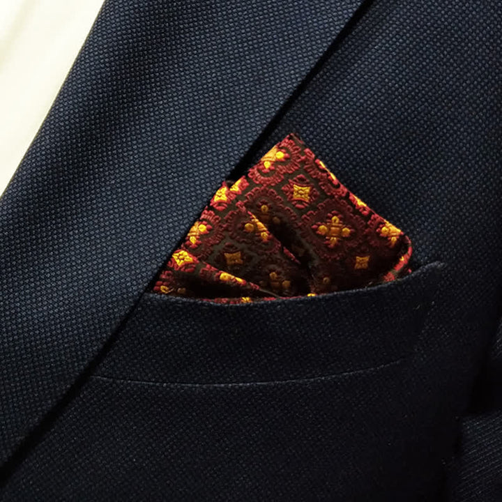 Men's Dark Red & Gold Embroidery Oversized Pointed Bow Tie - Handkerchief - image 9
