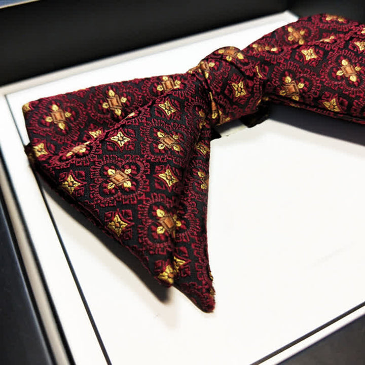 Men's Dark Red & Gold Embroidery Oversized Pointed Bow Tie - image 2