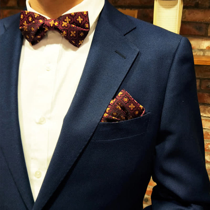 Men's Dark Red & Gold Embroidery Oversized Pointed Bow Tie - image 8