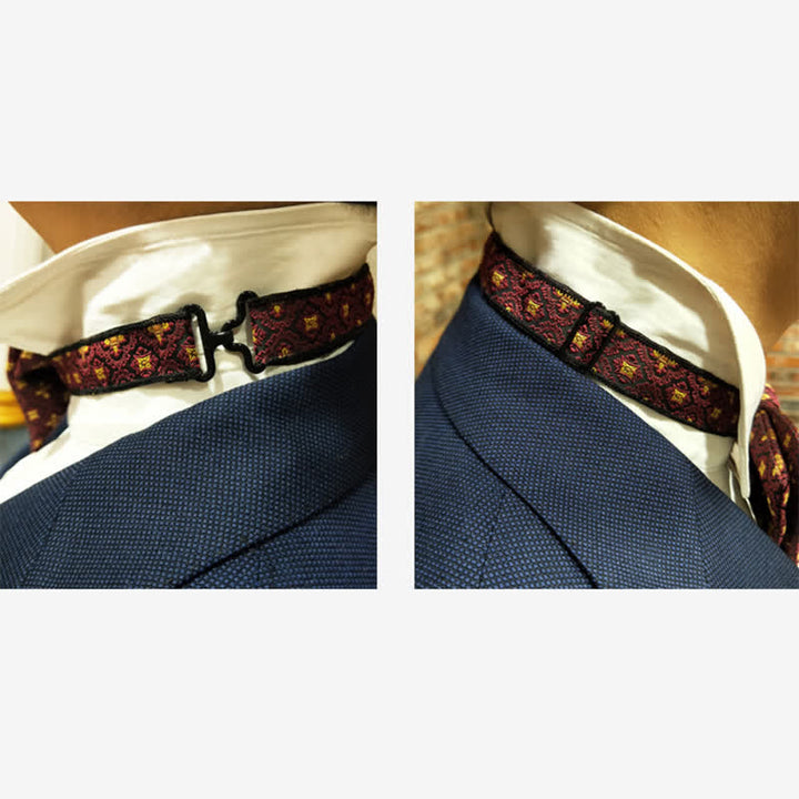 Men's Dark Red & Gold Embroidery Oversized Pointed Bow Tie - image 4
