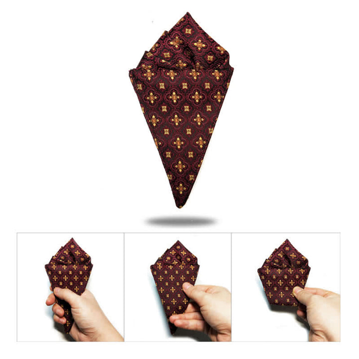 Men's Dark Red & Gold Embroidery Oversized Pointed Bow Tie - image 11