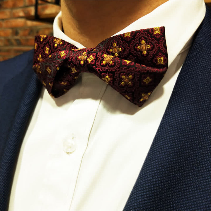 Men's Dark Red & Gold Embroidery Oversized Pointed Bow Tie - Bow Tie #2 - image 6