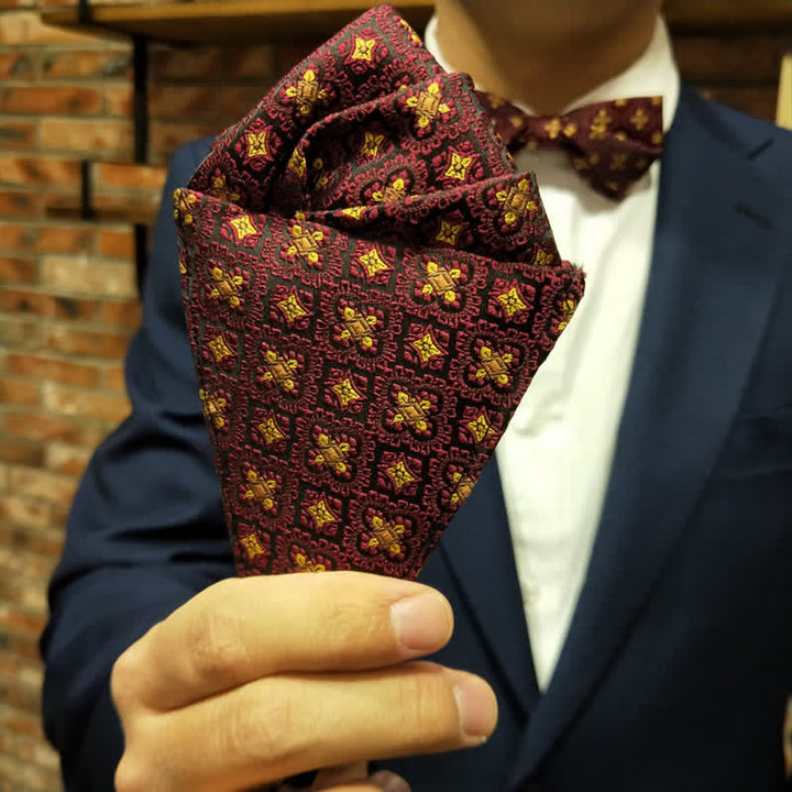 Men's Dark Red & Gold Embroidery Oversized Pointed Bow Tie - image 10