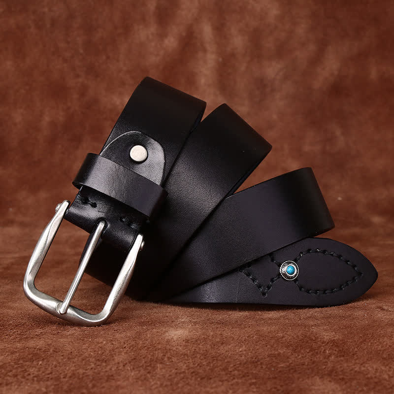 Classic Beaded Embellishments Trendy Leather Belt - Black - 42 - image 5