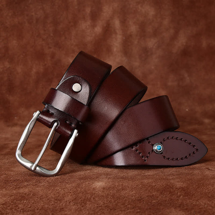 Classic Beaded Embellishments Trendy Leather Belt - Brown - 42 - image 0