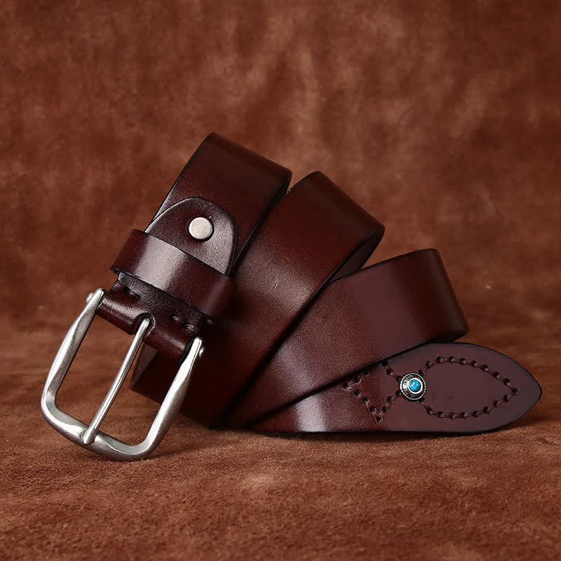 Classic Beaded Embellishments Trendy Leather Belt - Brown - 42 - image 0