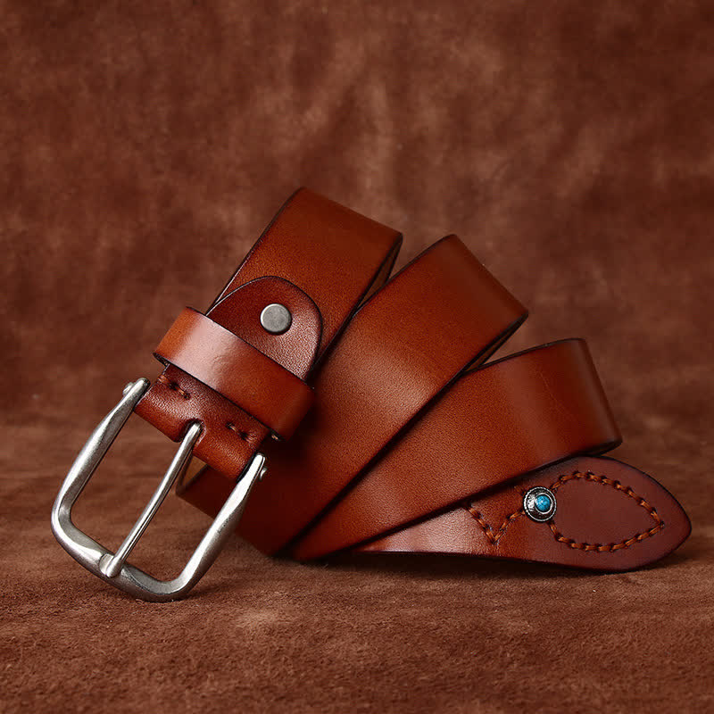 Classic Beaded Embellishments Trendy Leather Belt - Light Brown - 42 - image 8