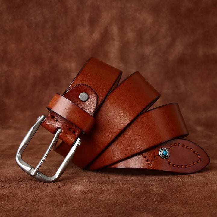 Classic Beaded Embellishments Trendy Leather Belt - Light Brown - 42 - image 8