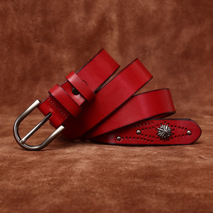 Metal Rivet Fashionable Casual Slim Leather Belt - Red - 38 - image 14