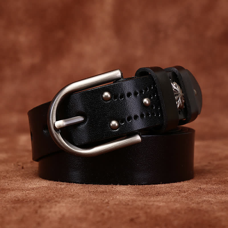 Metal Rivet Fashionable Casual Slim Leather Belt - image 6