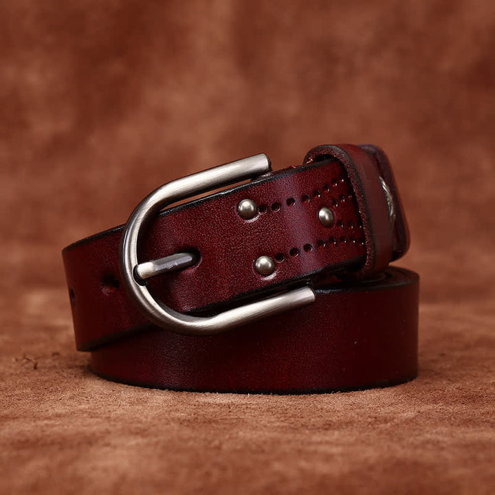 Metal Rivet Fashionable Casual Slim Leather Belt - image 3