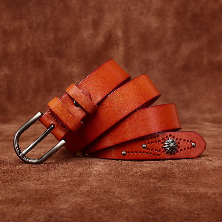 Metal Rivet Fashionable Casual Slim Leather Belt - Orange - 38 - image 11