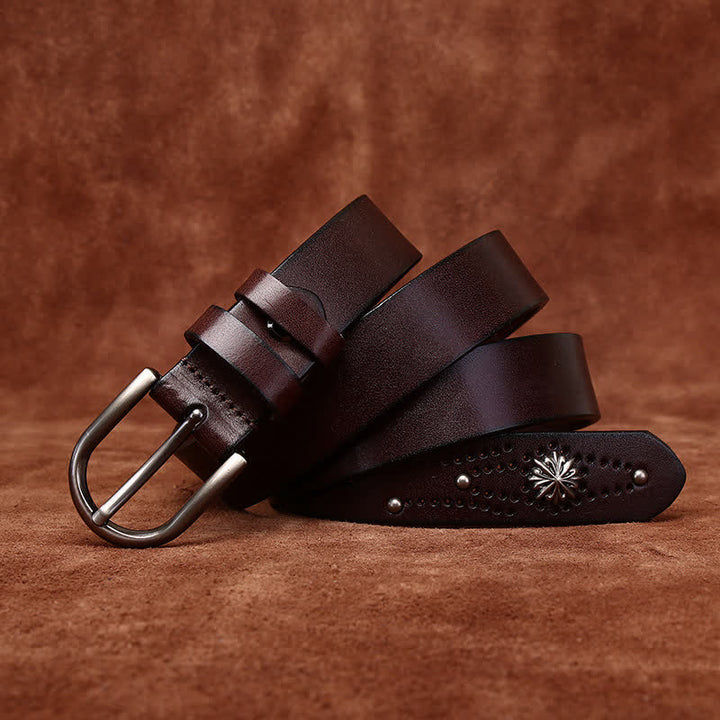 Metal Rivet Fashionable Casual Slim Leather Belt - Coffee - 38 - image 8