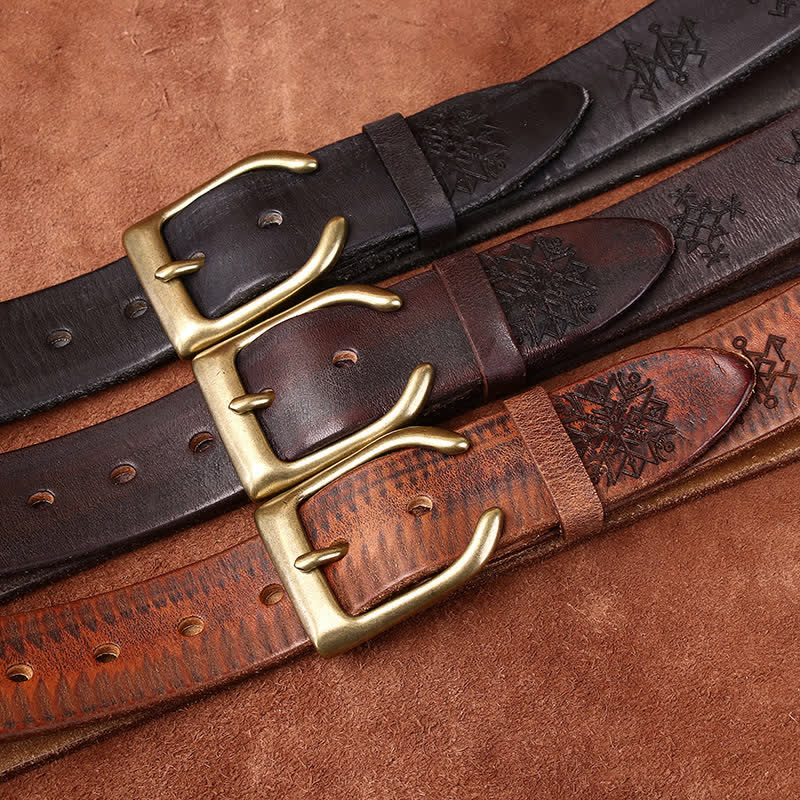 Viking Totem Embossed Thicken Leather Belt - image 1