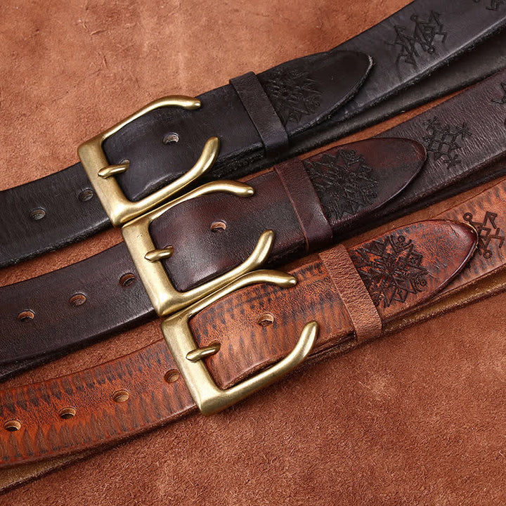 Viking Totem Embossed Thicken Leather Belt - image 1