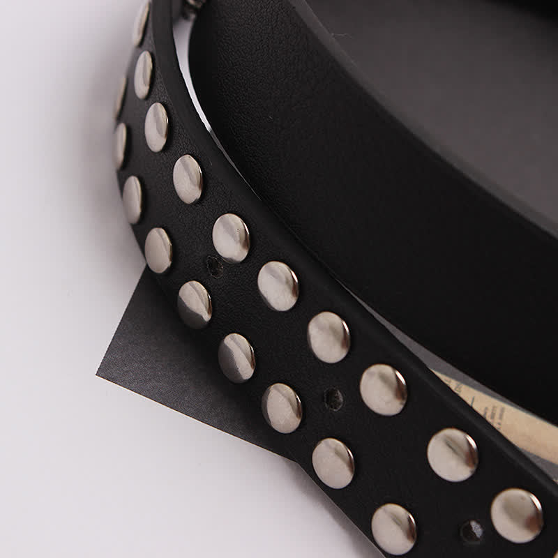 Women's Edgy Silver Rivets Carved Floral Leather Belt - image 6