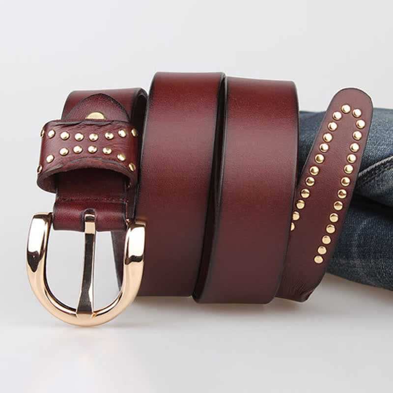 Metal Studded Rock Heavy Duty Rivets Leather Belt - image 3