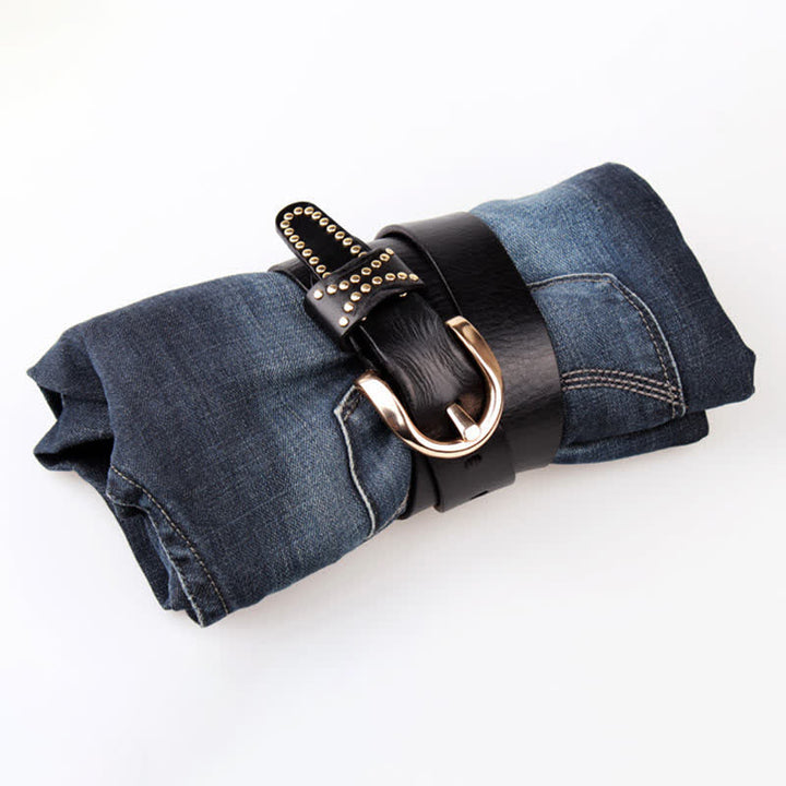 Metal Studded Rock Heavy Duty Rivets Leather Belt - image 9
