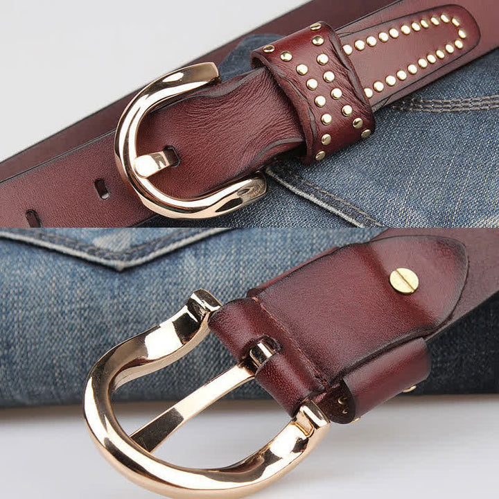 Metal Studded Rock Heavy Duty Rivets Leather Belt - image 4