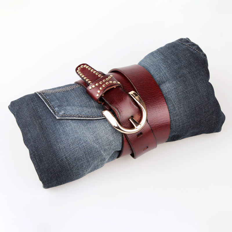 Metal Studded Rock Heavy Duty Rivets Leather Belt - image 2